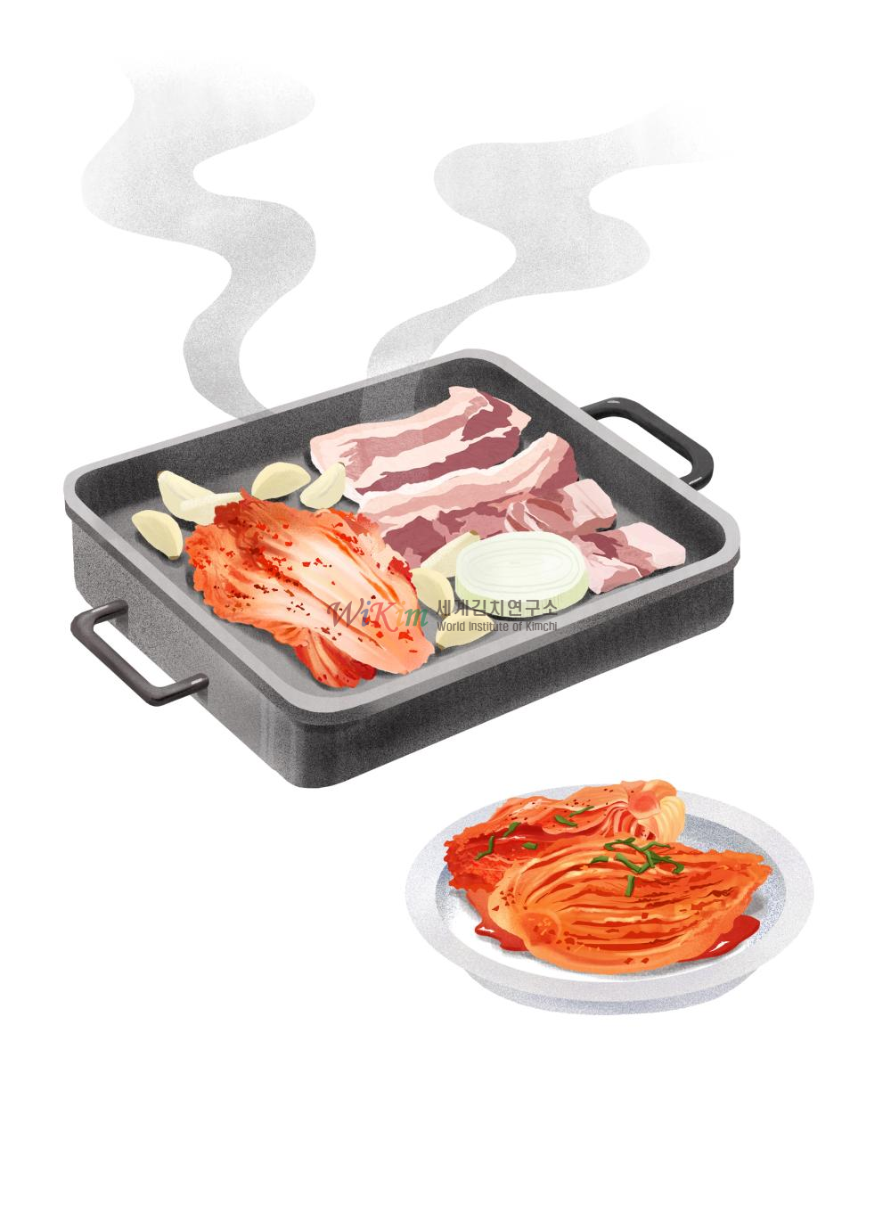 삼겹살과 배추김치(일러스트) 이미지
