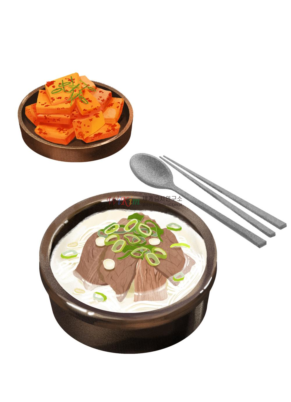 설렁탕과 깍두기(일러스트) 이미지